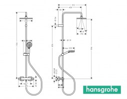 MEDIDAS COLUMNA DUCHA TERMOSTATICA SHOWERPIPE 230 VERNIS SHAPE HANSGROHE
